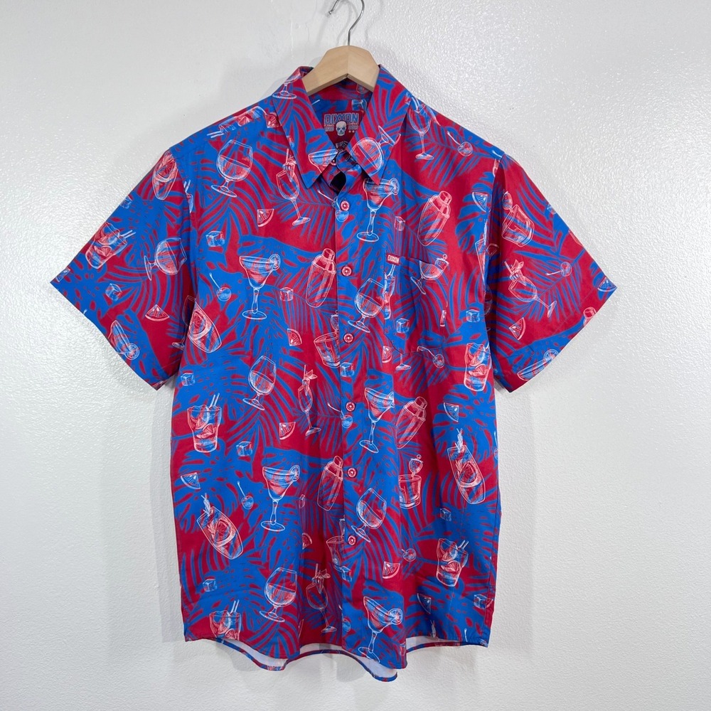 Dixxon Flannel Co The Mixxer Party Shirt Men's Large Red Blue Cocktail Button Up
